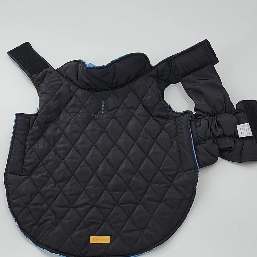 Reversible Black and Blue Plaid Dog Coat NWT